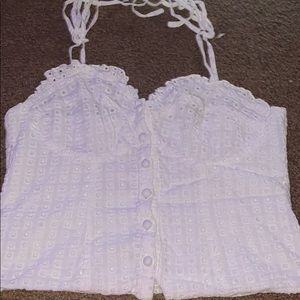 white crochet tie top